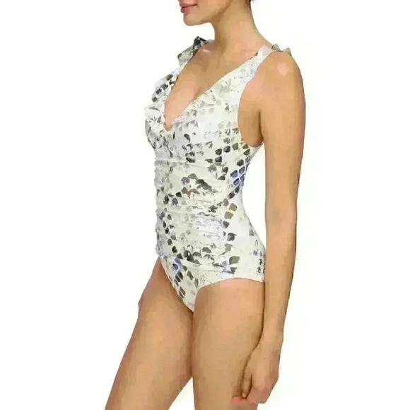 NEW DKNY Women's 16 Ruffle Plunge Tummy Control One-Piece Swimsuit NWT $98 - Picture 3 of 5